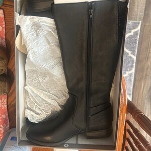 Life Stride Black Knee-High Riding Boots with Button Detail